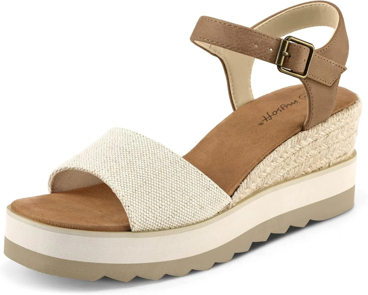 mysoft Womens Espadrille Wedge Sandals Open Toe Ankle Strap Buckle Platform Shoes