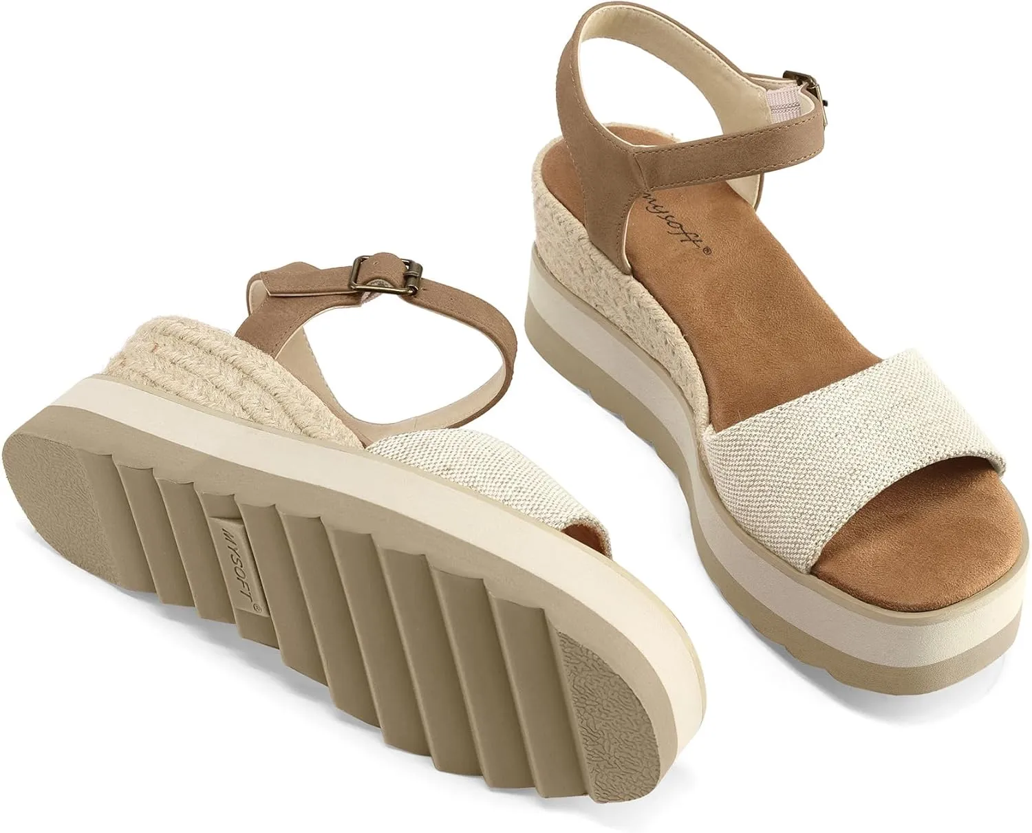 mysoft Womens Espadrille Wedge Sandals Open Toe Ankle Strap Buckle Platform Shoes