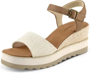 mysoft Womens Espadrille Wedge Sandals Open Toe Ankle Strap Buckle Platform Shoes