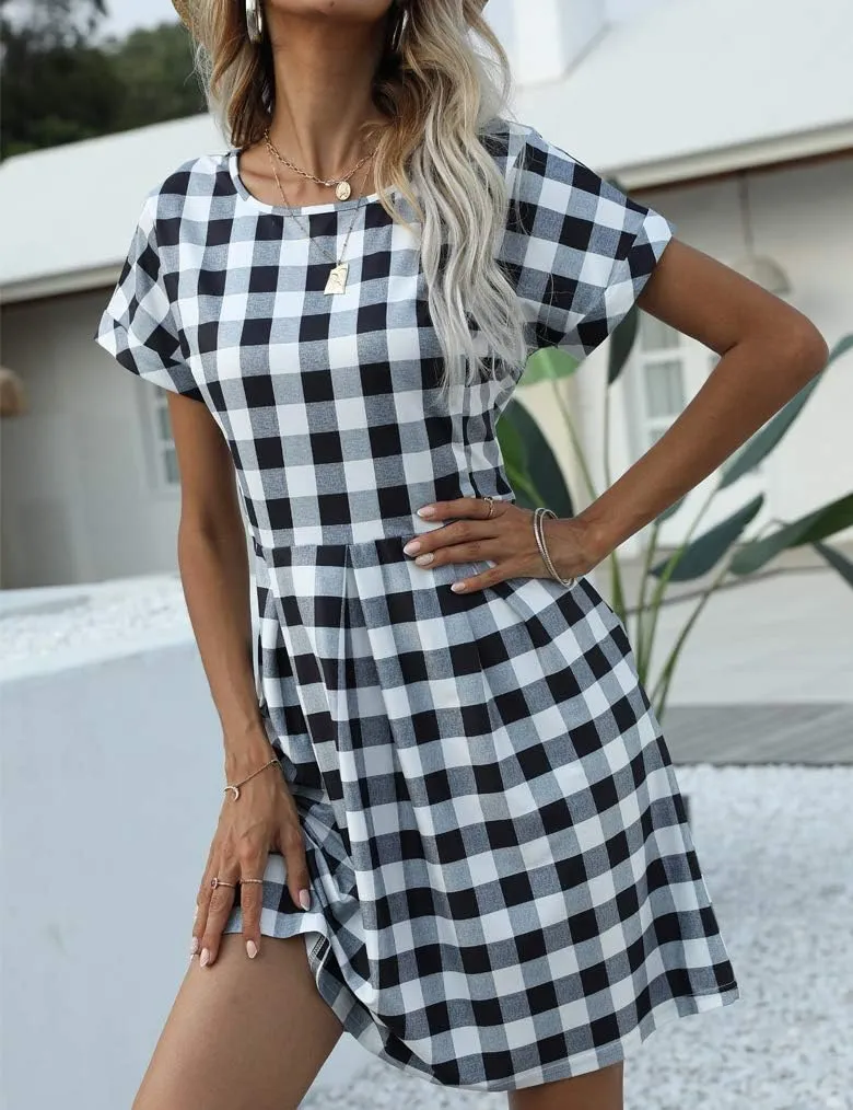 Naggoo Womens Summer Striped Short Sleeve T-Shirt Dresses Casual Swing Aline Dresses with Pocket