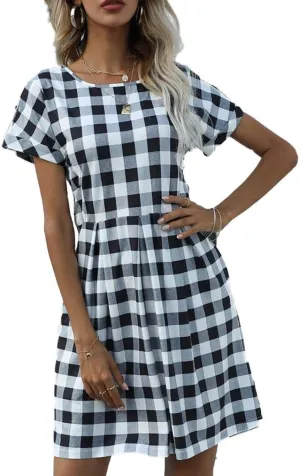 Naggoo Womens Summer Striped Short Sleeve T-Shirt Dresses Casual Swing Aline Dresses with Pocket