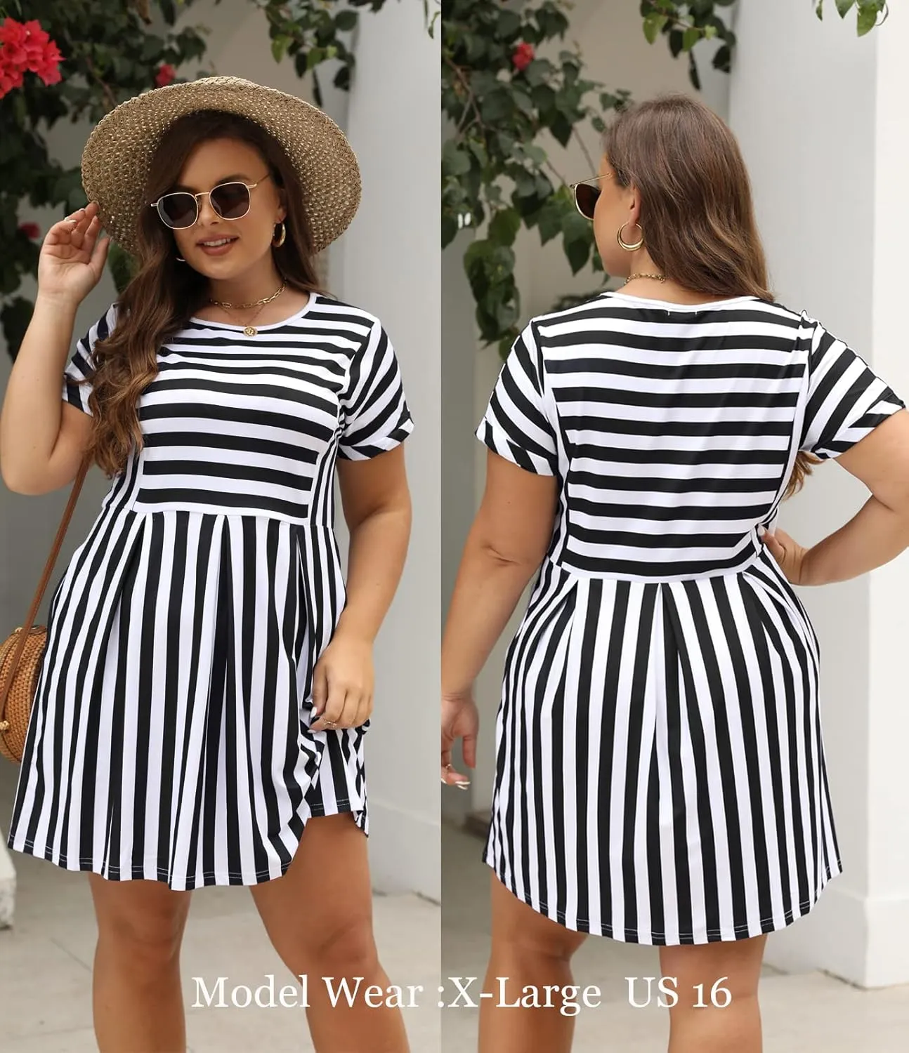 Naggoo Womens Summer Striped Short Sleeve T-Shirt Dresses Casual Swing Aline Dresses with Pocket