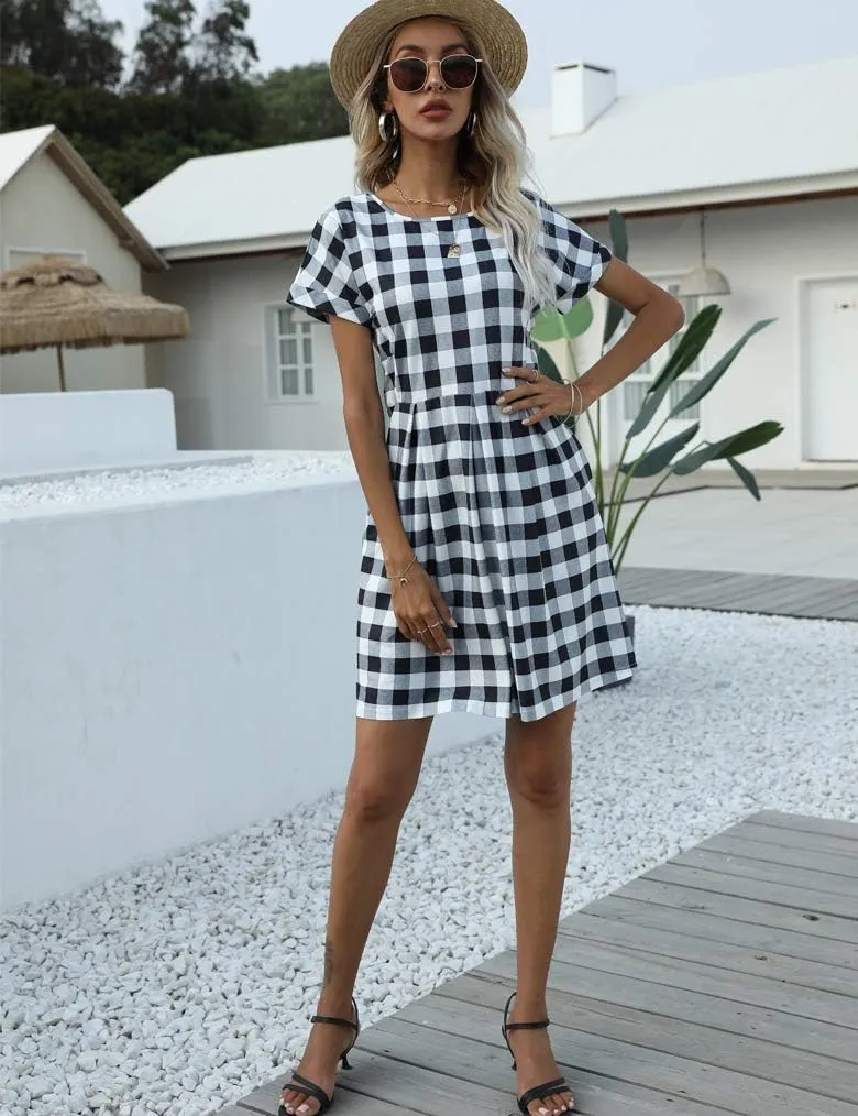 Naggoo Womens Summer Striped Short Sleeve T-Shirt Dresses Casual Swing Aline Dresses with Pocket