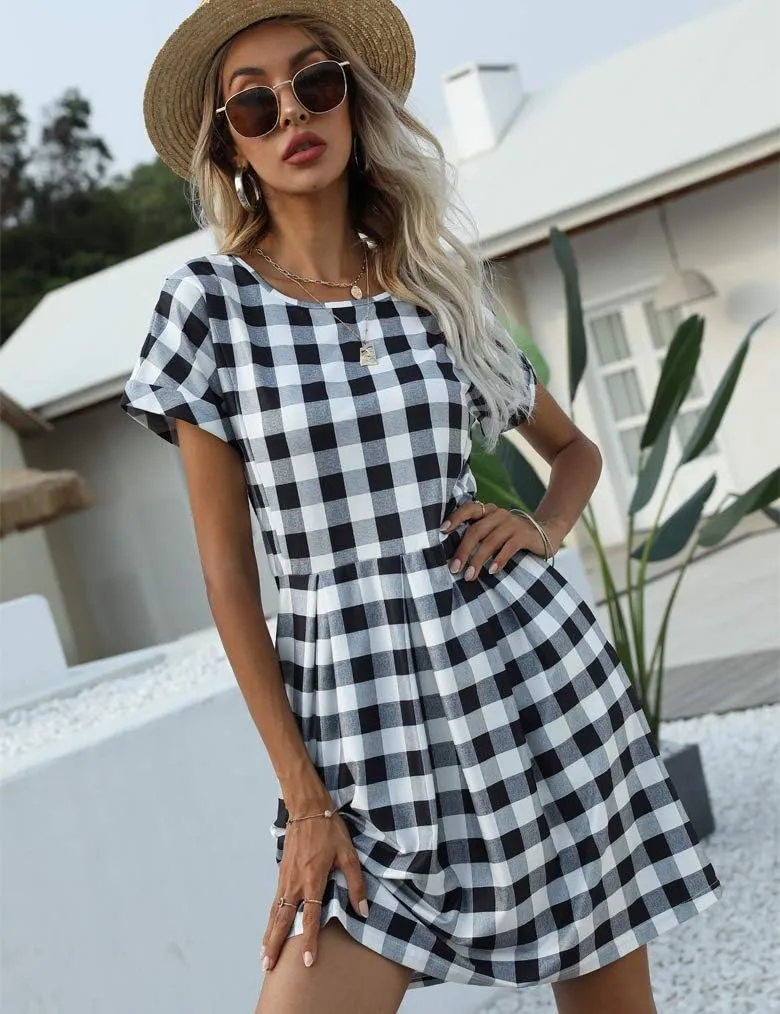 Naggoo Womens Summer Striped Short Sleeve T-Shirt Dresses Casual Swing Aline Dresses with Pocket