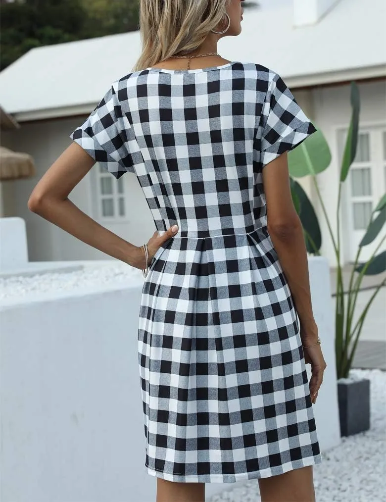 Naggoo Womens Summer Striped Short Sleeve T-Shirt Dresses Casual Swing Aline Dresses with Pocket