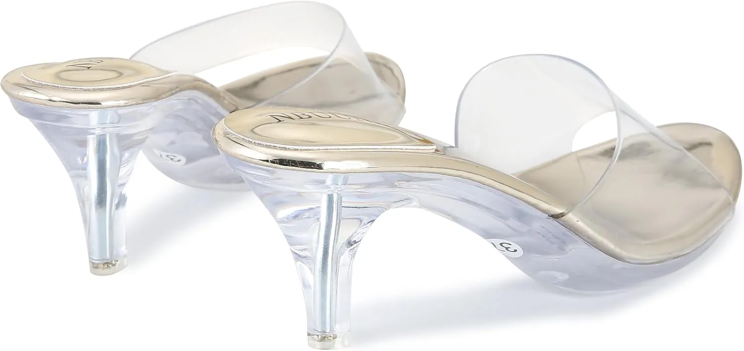 NBUUNBU Clear Heels for Women Silver Black Heels Little Platform Sexy High Heels Sandals Stiletto Kitten Open Toe Dress Shoes Comfortable Double Transparent Strap Heeled Sandals Mule