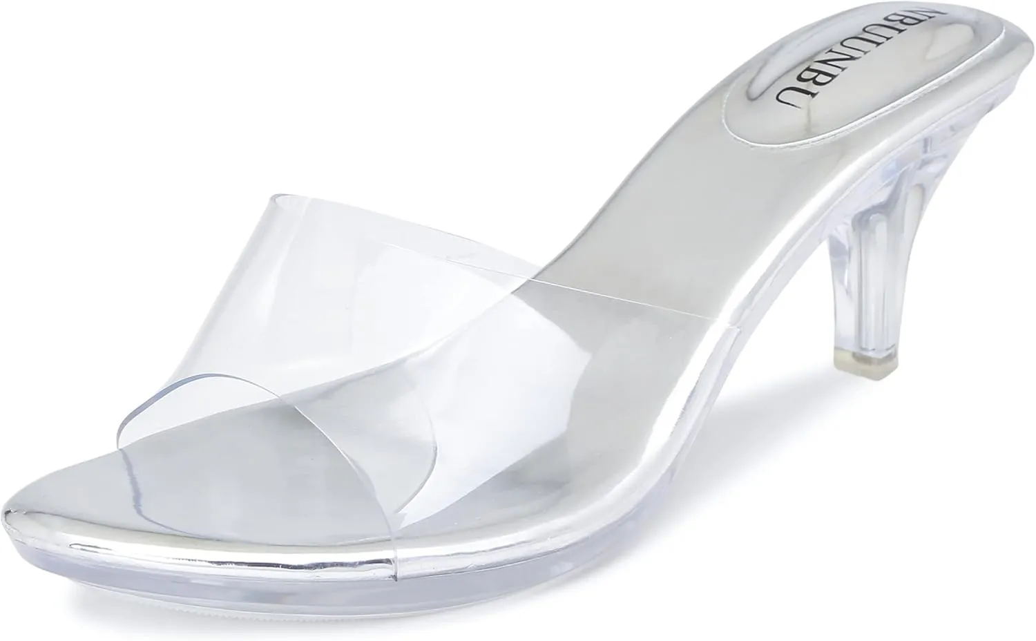 NBUUNBU Clear Heels for Women Silver Black Heels Little Platform Sexy High Heels Sandals Stiletto Kitten Open Toe Dress Shoes Comfortable Double Transparent Strap Heeled Sandals Mule