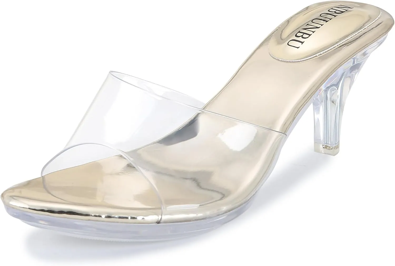 NBUUNBU Clear Heels for Women Silver Black Heels Little Platform Sexy High Heels Sandals Stiletto Kitten Open Toe Dress Shoes Comfortable Double Transparent Strap Heeled Sandals Mule