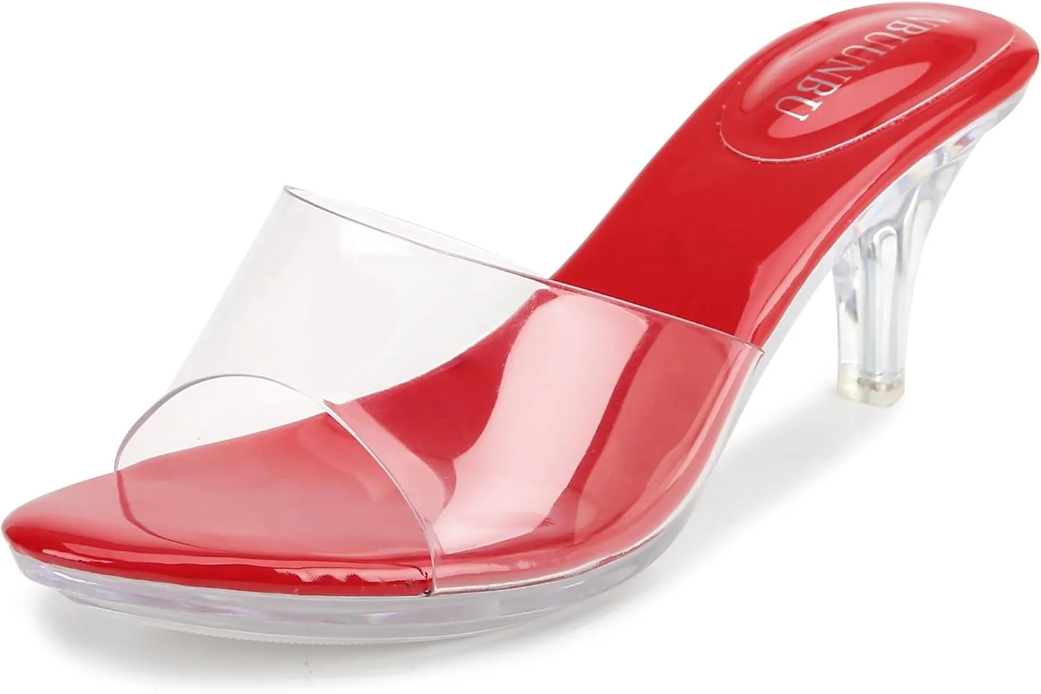 NBUUNBU Clear Heels for Women Silver Black Heels Little Platform Sexy High Heels Sandals Stiletto Kitten Open Toe Dress Shoes Comfortable Double Transparent Strap Heeled Sandals Mule