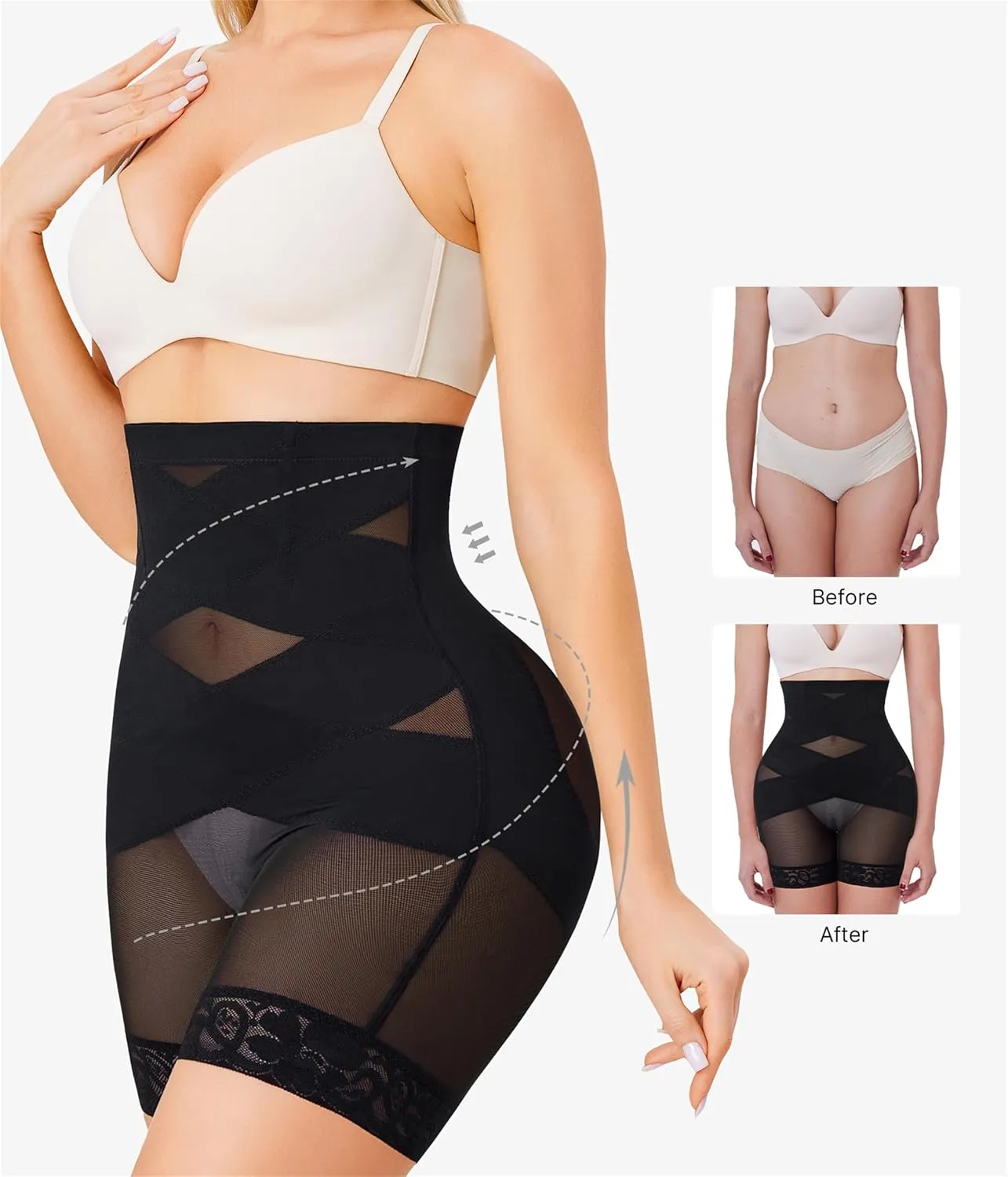 Nebility Shapewear Tummy Control Body Shaper High Waisted Butt Lifting Panties Shapewear Shorts Thigh Slimmer