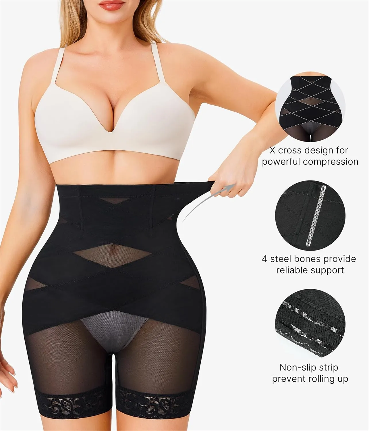 Nebility Shapewear Tummy Control Body Shaper High Waisted Butt Lifting Panties Shapewear Shorts Thigh Slimmer