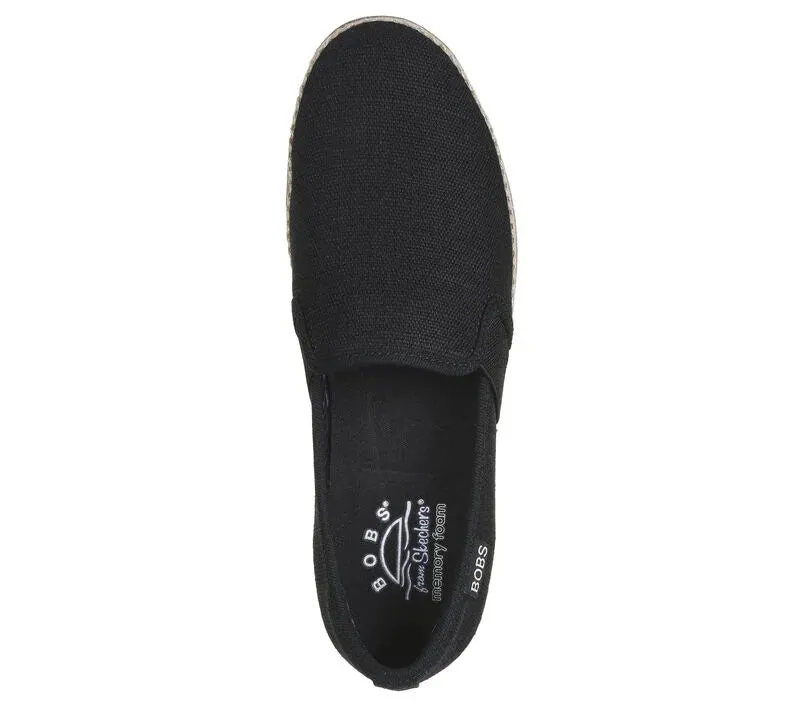 NEW Women's SKECHERS BOBS FLEXPADRILLE LO Black LINEN Shoes AUTHENTIC IN BOX