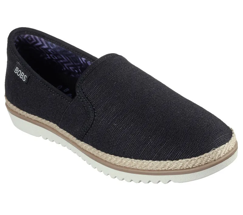 NEW Women's SKECHERS BOBS FLEXPADRILLE LO Black LINEN Shoes AUTHENTIC IN BOX