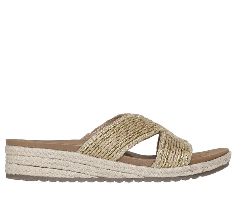 NEW Women's SKECHERS BREEZIE - SHIMMER WAVER Natural Gold FABRIC Sandals AUTHENTIC IN BOX