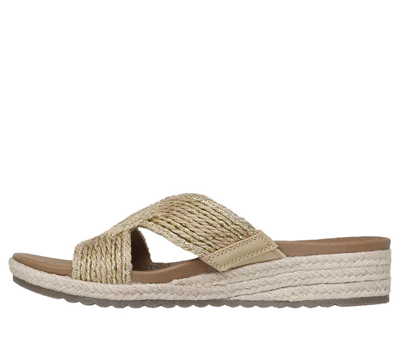 NEW Women's SKECHERS BREEZIE - SHIMMER WAVER Natural Gold FABRIC Sandals AUTHENTIC IN BOX