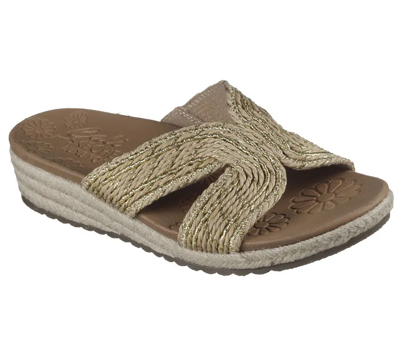 NEW Women's SKECHERS BREEZIE - SHIMMER WAVER Natural Gold FABRIC Sandals AUTHENTIC IN BOX