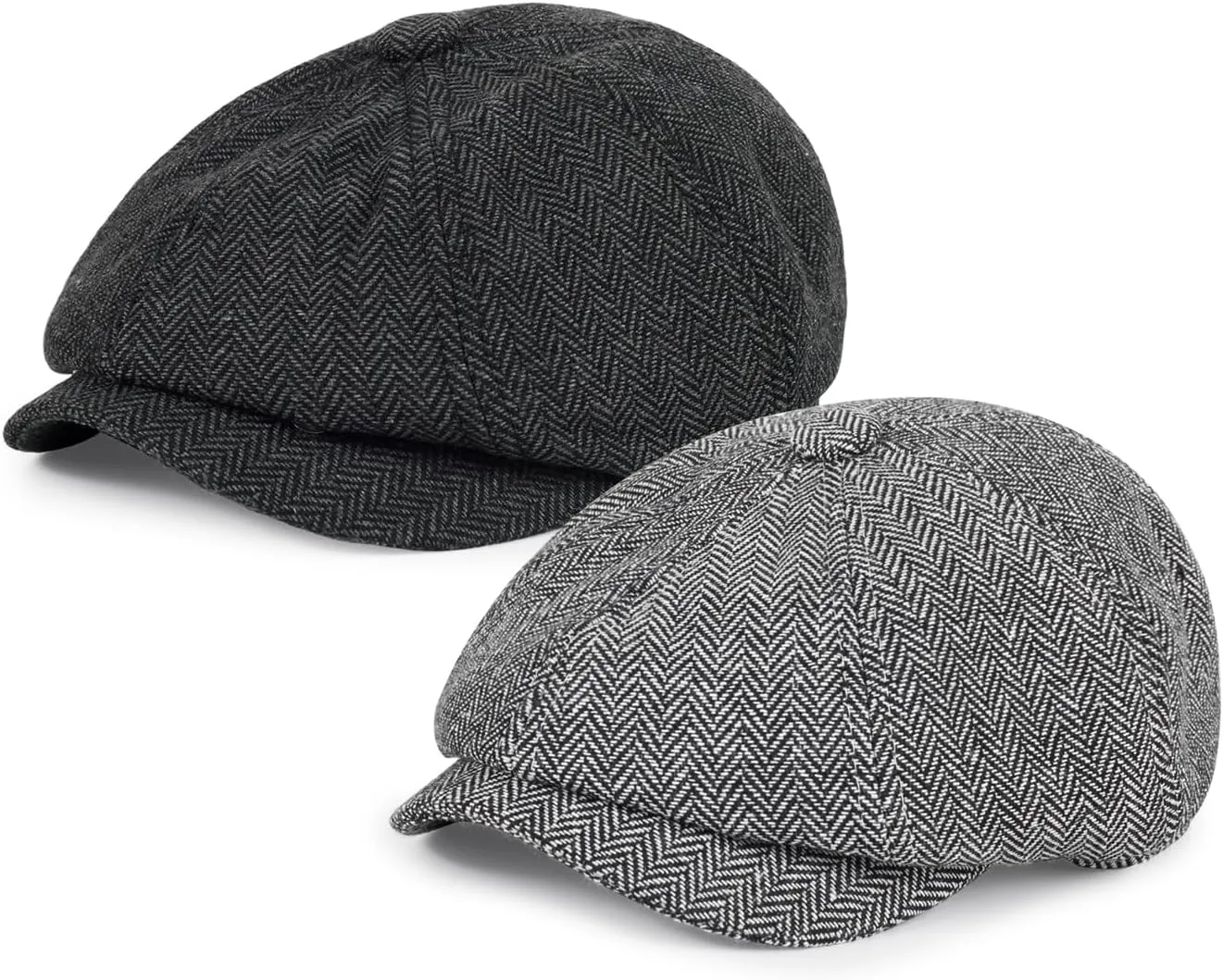 Newsboy Cap for Men Cotton 8 Panel Men's Flat Cap Herringbone Tweed CabbieHat