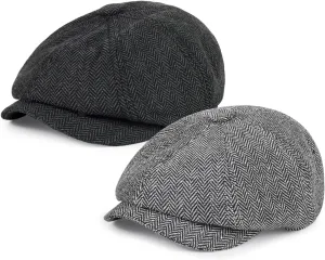 Newsboy Cap for Men Cotton 8 Panel Men's Flat Cap Herringbone Tweed CabbieHat