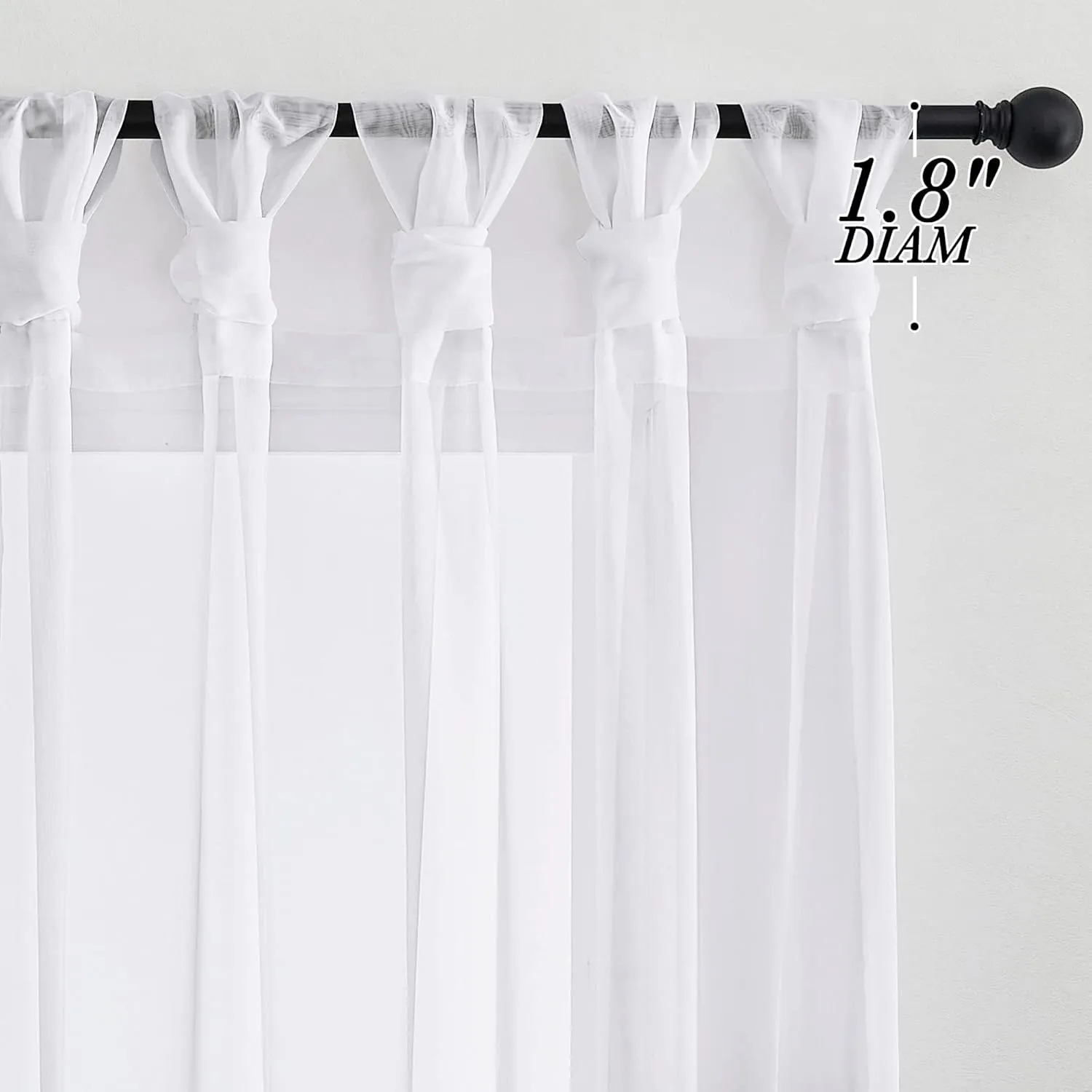 NICETOWN Twist Tab Top Curtains 108 inch Long 2 Panels Set, Elegant & Lightweight Light Filtering Curtains Airy Window Drapes for Living Room/Bedroom, White, W54 x L108
