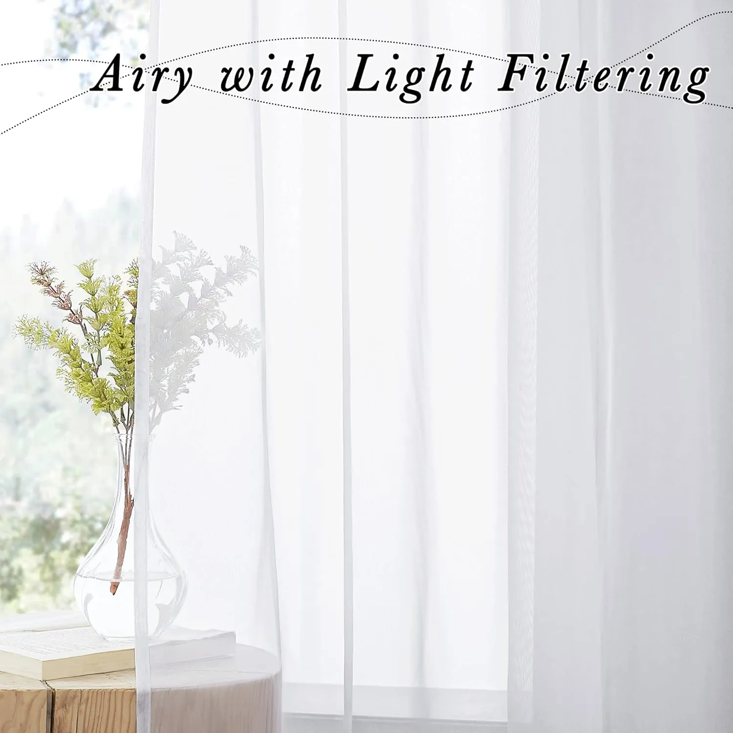 NICETOWN Twist Tab Top Curtains 108 inch Long 2 Panels Set, Elegant & Lightweight Light Filtering Curtains Airy Window Drapes for Living Room/Bedroom, White, W54 x L108