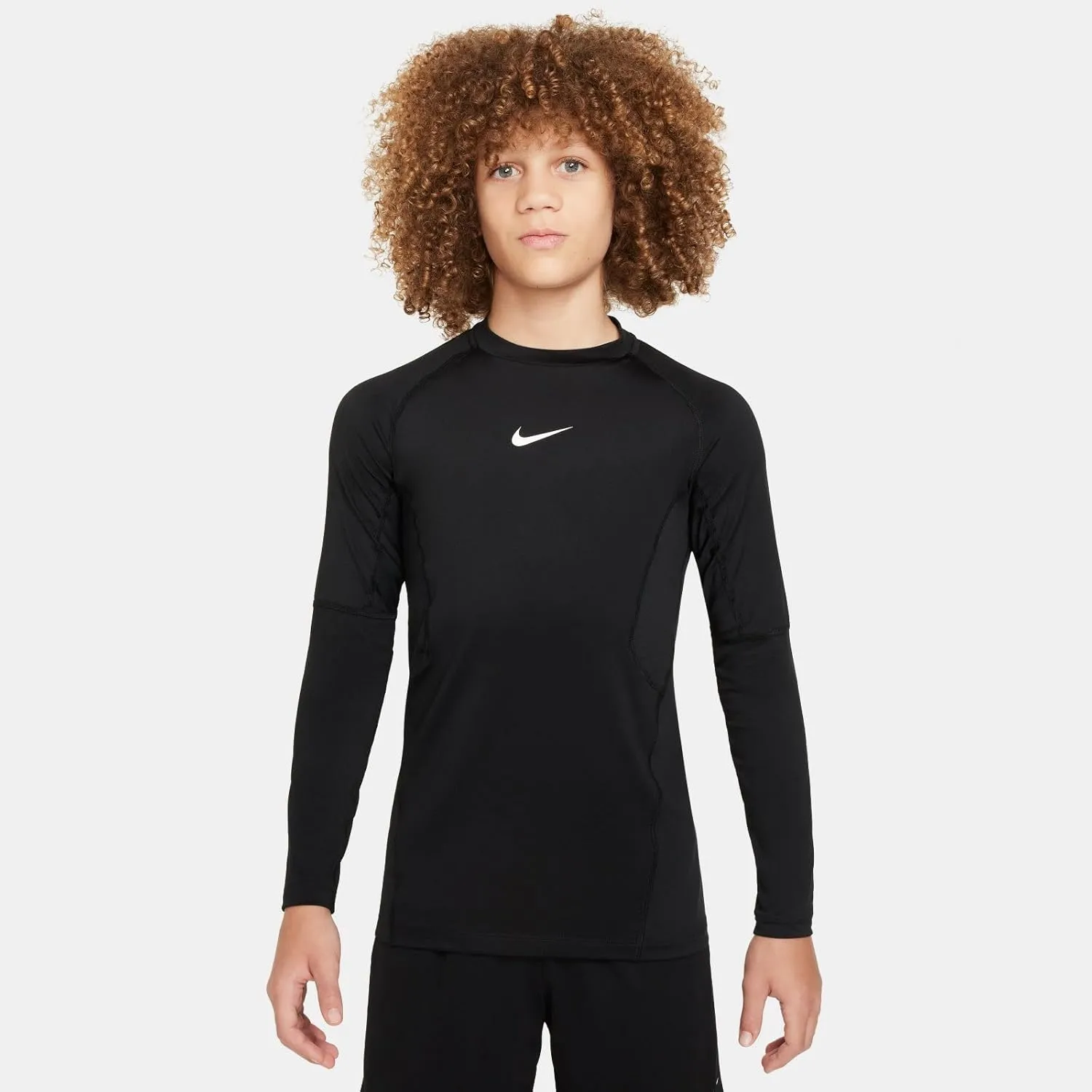 Nike Pro Big Kids' (Boys') Dri-FIT Long-Sleeve Top (Black/White, FJ6822-010)