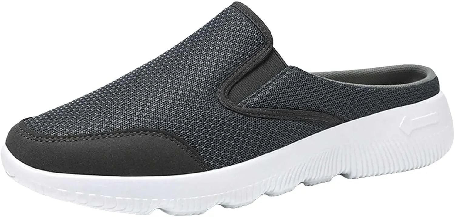 Non Slip Work Sport Shoes for Men Breathable Elastic Fly Woven Mesh Sneaker Casual Soft Flat Soled Walking Shoes