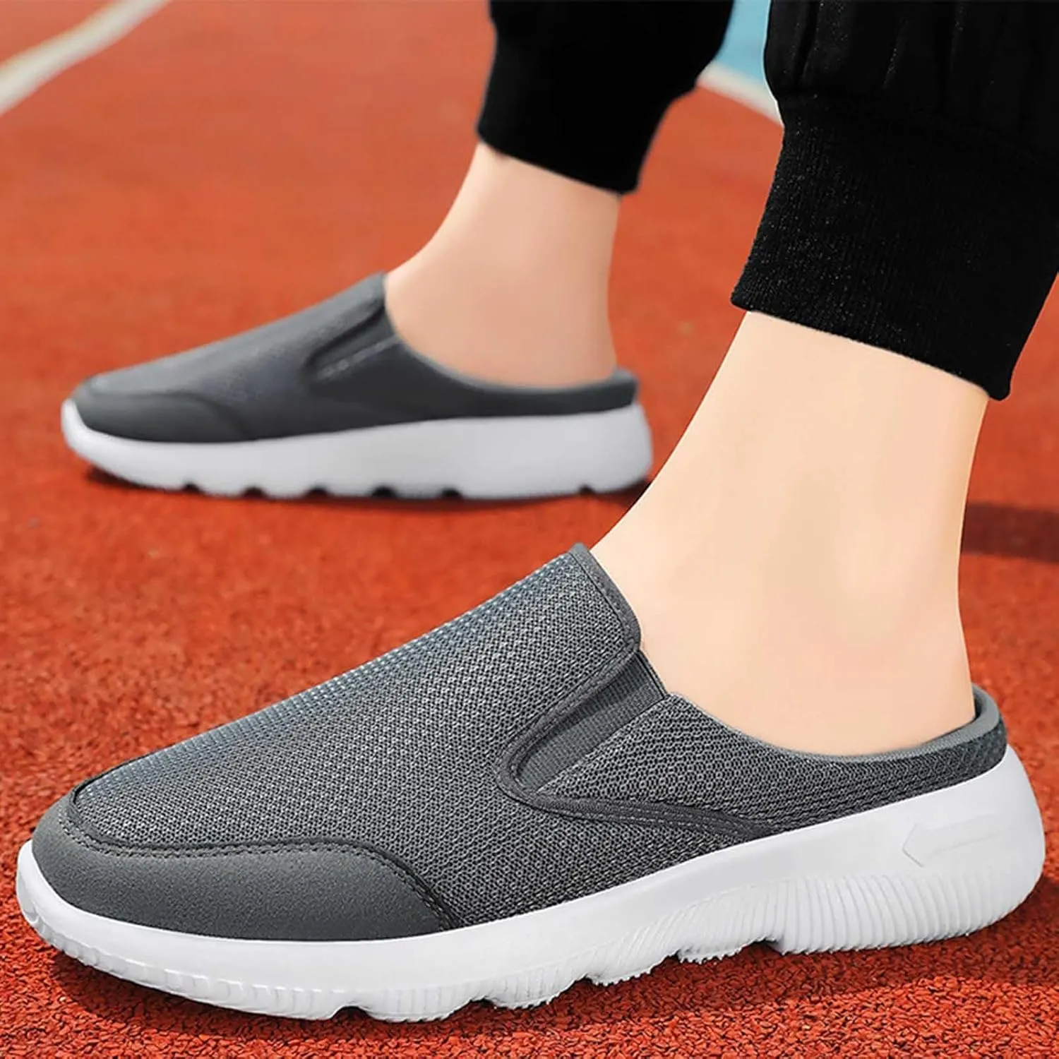 Non Slip Work Sport Shoes for Men Breathable Elastic Fly Woven Mesh Sneaker Casual Soft Flat Soled Walking Shoes