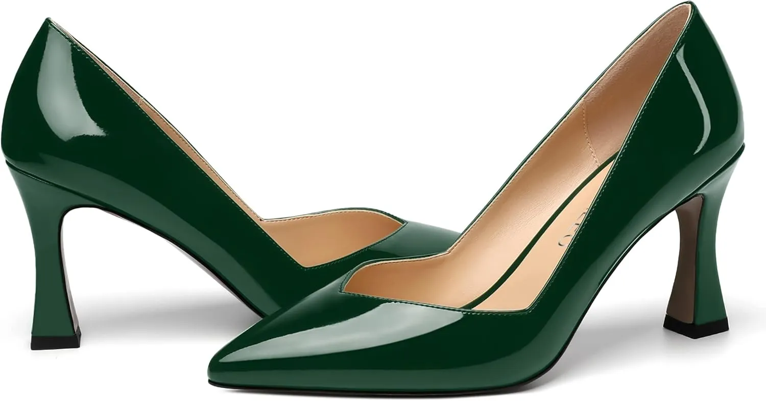 NUMALEO Womens Slip On Dress Solid Pointed Toe Dating Patent Spool High Heel Pumps Shoes 3.3 Inch