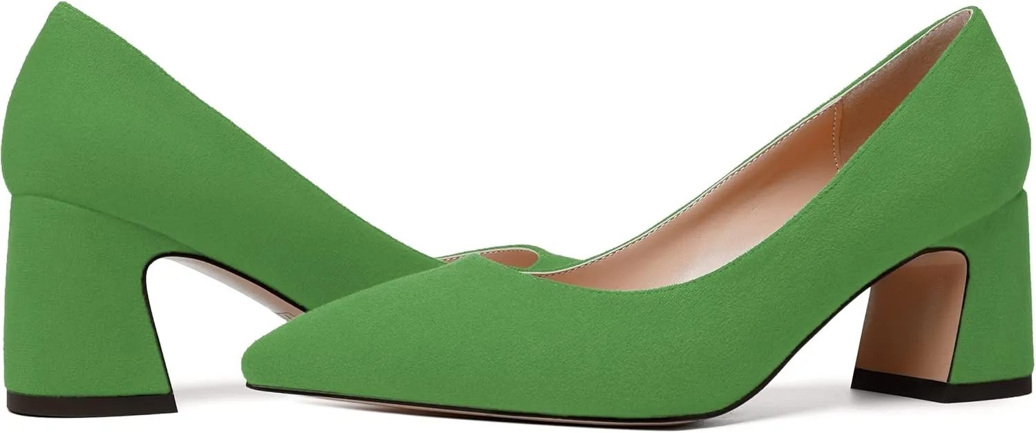 NUMALEO Womens Suede Wedding Solid Slip On Pointed Toe Dress Chunky Mid Heel Pumps Shoes 2.5 Inch