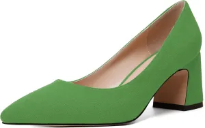 NUMALEO Womens Suede Wedding Solid Slip On Pointed Toe Dress Chunky Mid Heel Pumps Shoes 2.5 Inch