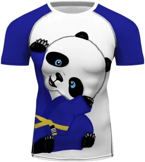 O2TEE Men's Panda Series Short Sleeve Compression Shirts BJJ Rash Guard