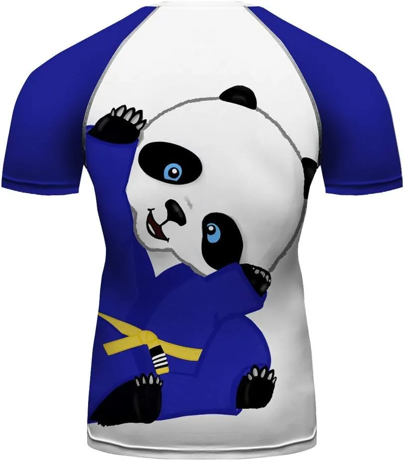O2TEE Men's Panda Series Short Sleeve Compression Shirts BJJ Rash Guard