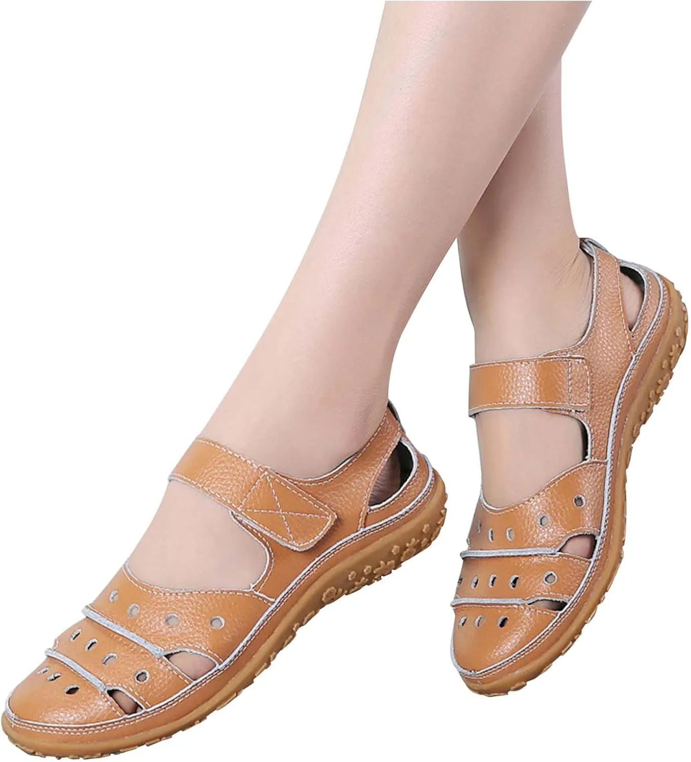 oiangi Womens Sandals Comfortable Wedge Sandals Summer Casual Hollow Hole Closed Toe Hook and Loop Sandals Lightweight Outdoor Non-Slip Ladies Shoes