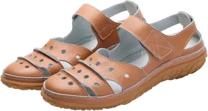 oiangi Womens Sandals Comfortable Wedge Sandals Summer Casual Hollow Hole Closed Toe Hook and Loop Sandals Lightweight Outdoor Non-Slip Ladies Shoes