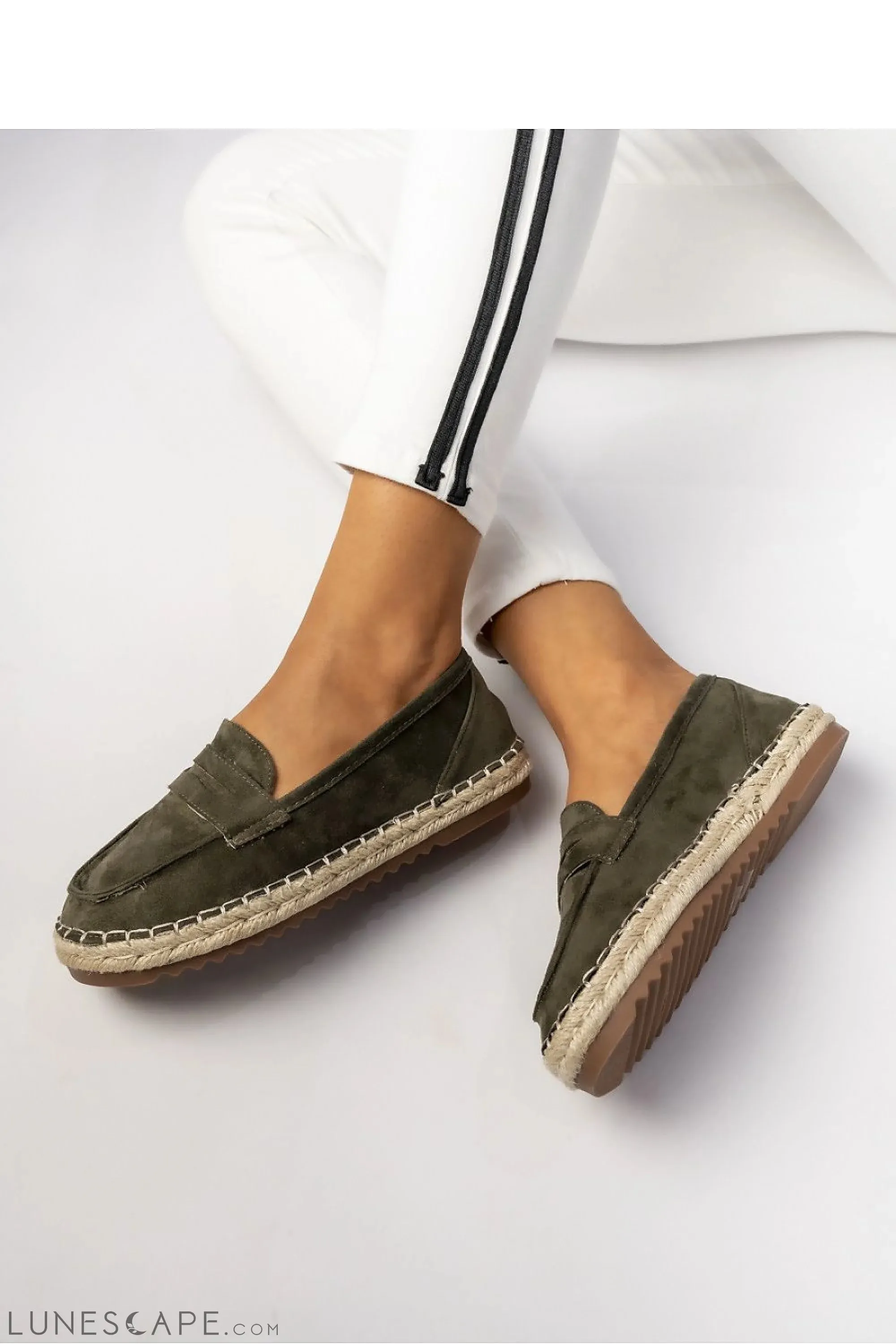 Olive Eco-Suede Women’s Loafers with Espadrille Sole