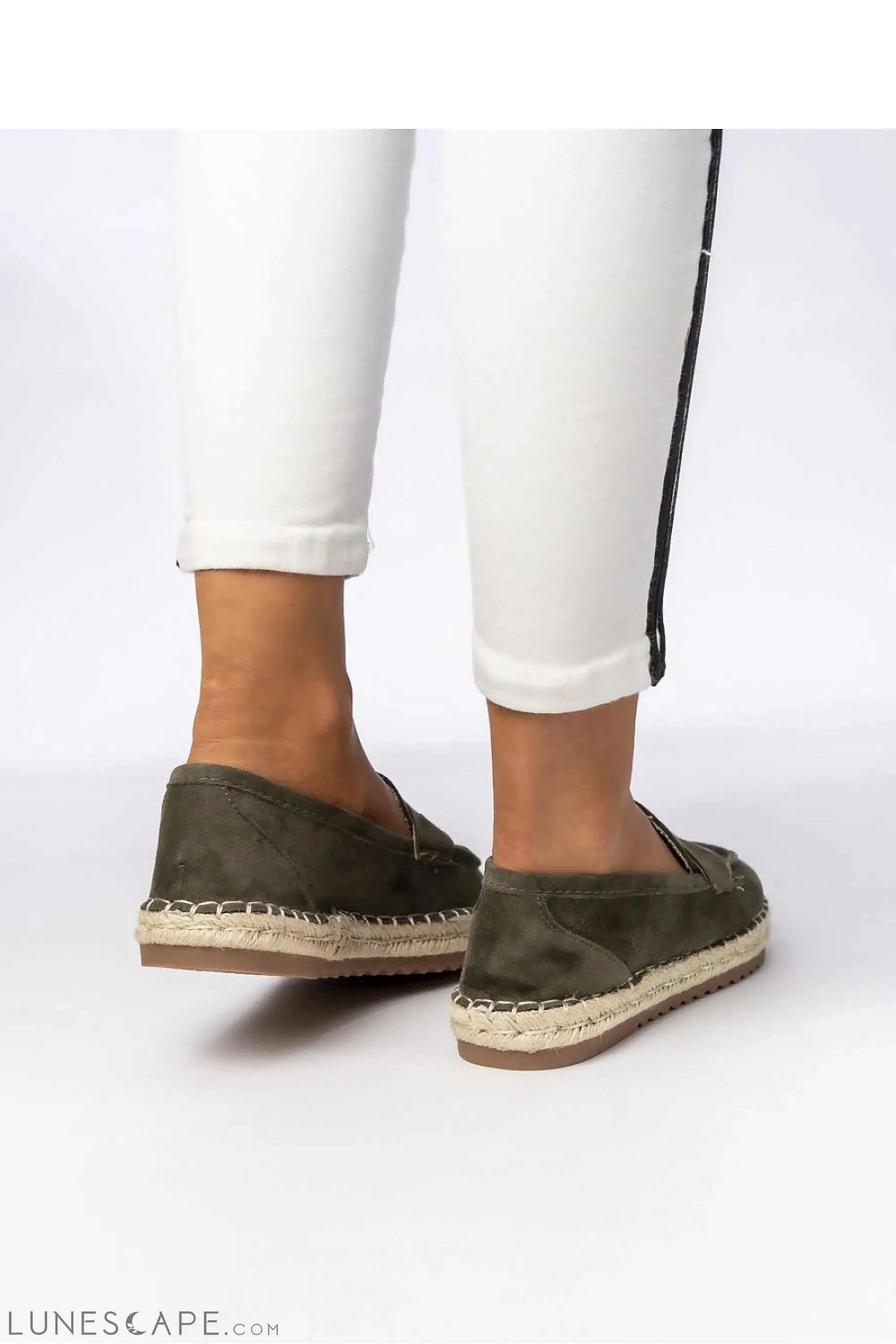 Olive Eco-Suede Women’s Loafers with Espadrille Sole