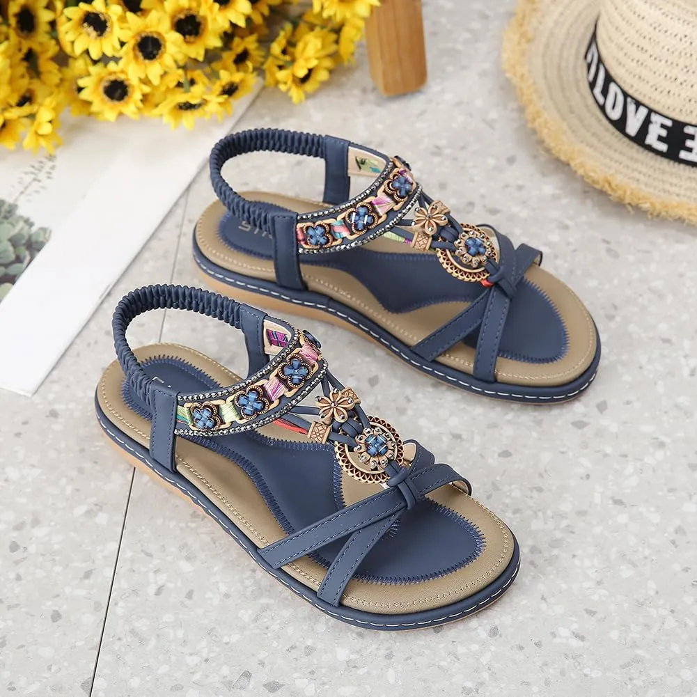 Orgone Womens Bohemian Beaded Flat Sandals Comfortable T-Strap Sandal Summer Comfortable Strap Sandals for Beach