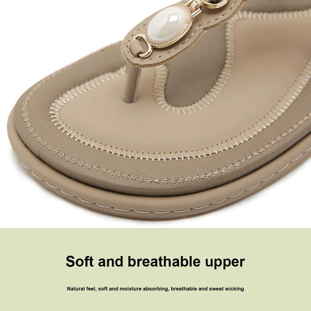 Orgone Womens Bohemian Beaded Flat Sandals Comfortable T-Strap Sandal Summer Comfortable Strap Sandals for Beach