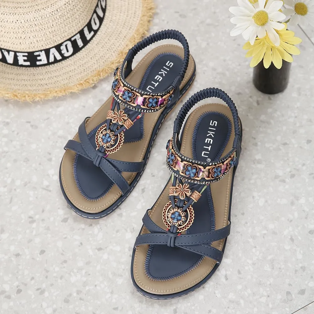 Orgone Womens Bohemian Beaded Flat Sandals Comfortable T-Strap Sandal Summer Comfortable Strap Sandals for Beach