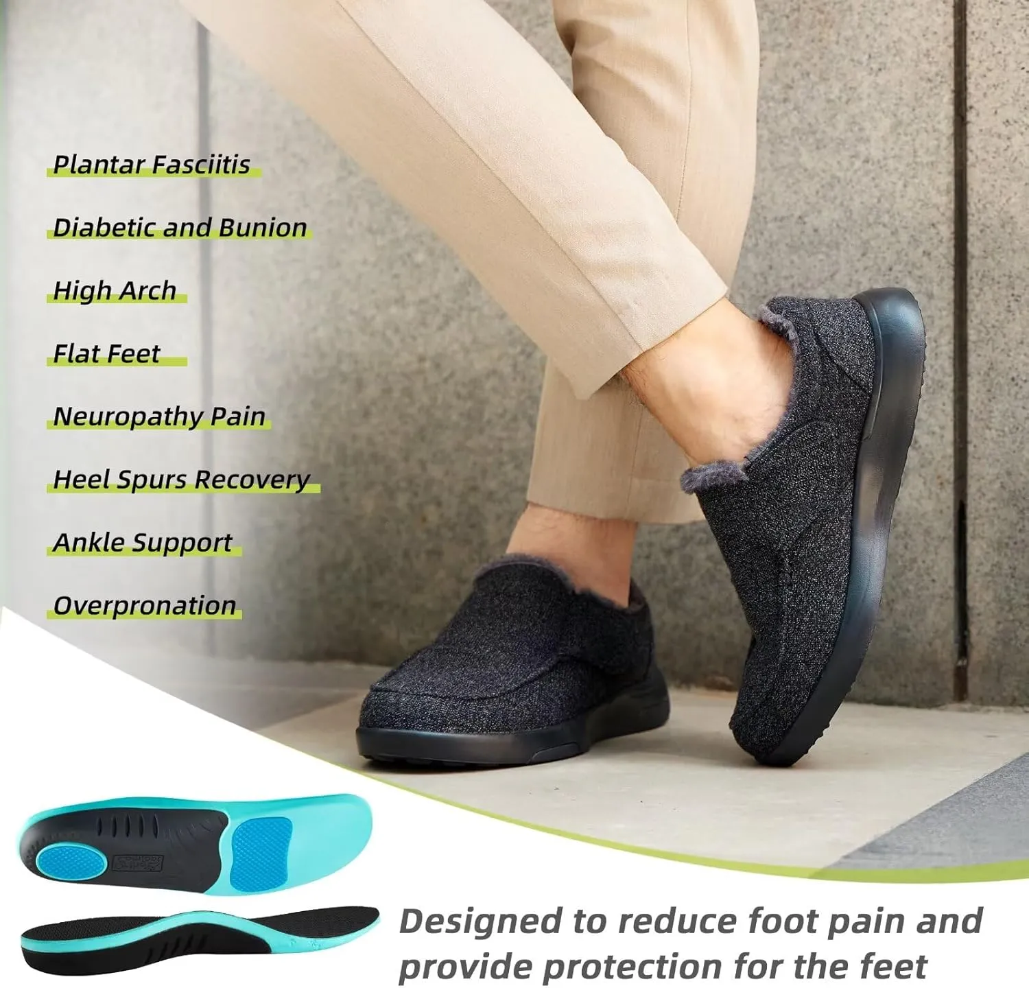 OrthoComfoot Mens Orthopedic Slippers Shoes with Arch Support: Plantar Fasciitis House Slip On Loafers, Comfortable Moccasin Mule Clogs for Indoor Outdoor