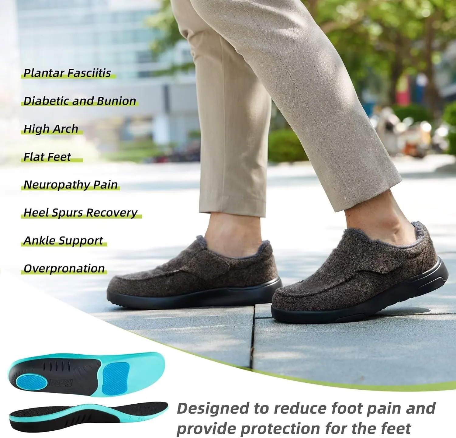 OrthoComfoot Mens Orthopedic Slippers Shoes with Arch Support: Plantar Fasciitis House Slip On Loafers, Comfortable Moccasin Mule Clogs for Indoor Outdoor