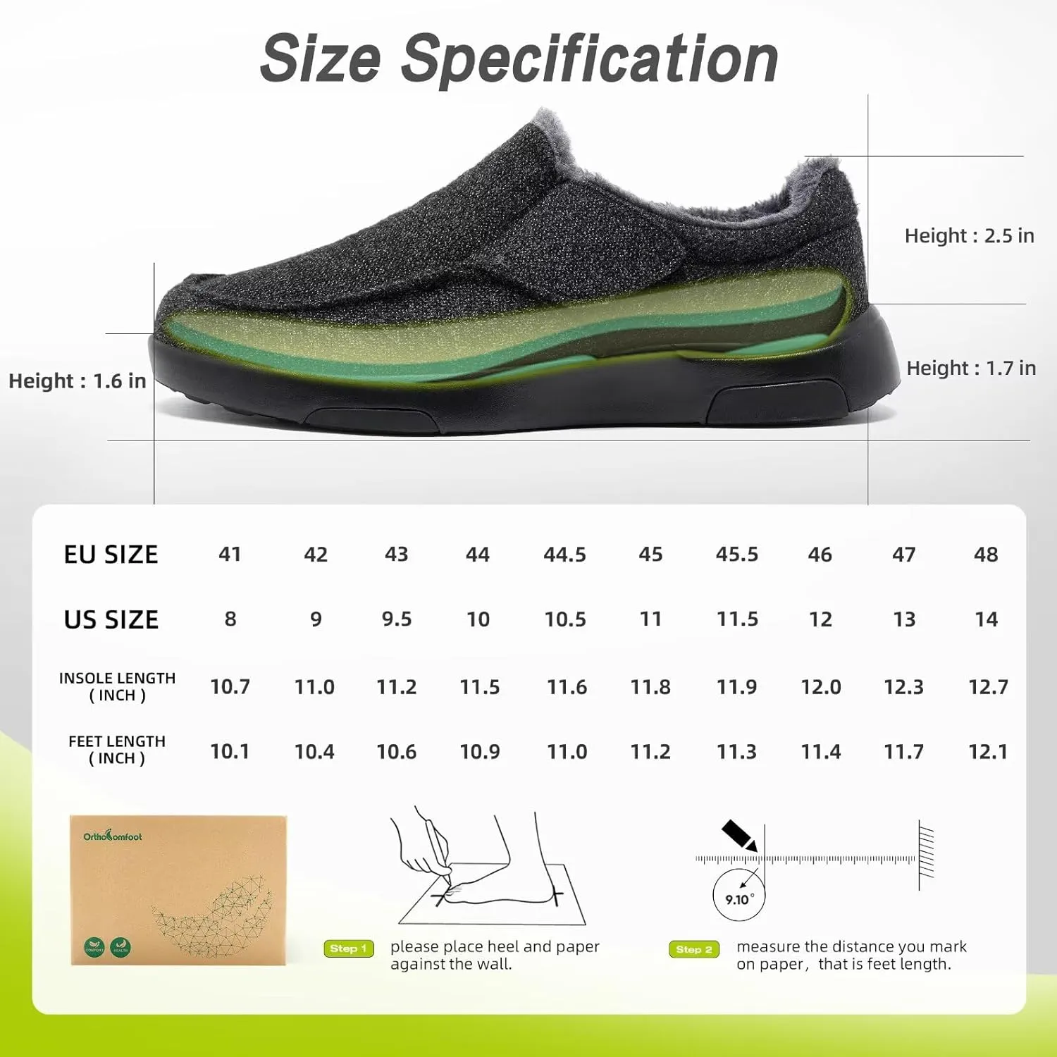 OrthoComfoot Mens Orthopedic Slippers Shoes with Arch Support: Plantar Fasciitis House Slip On Loafers, Comfortable Moccasin Mule Clogs for Indoor Outdoor