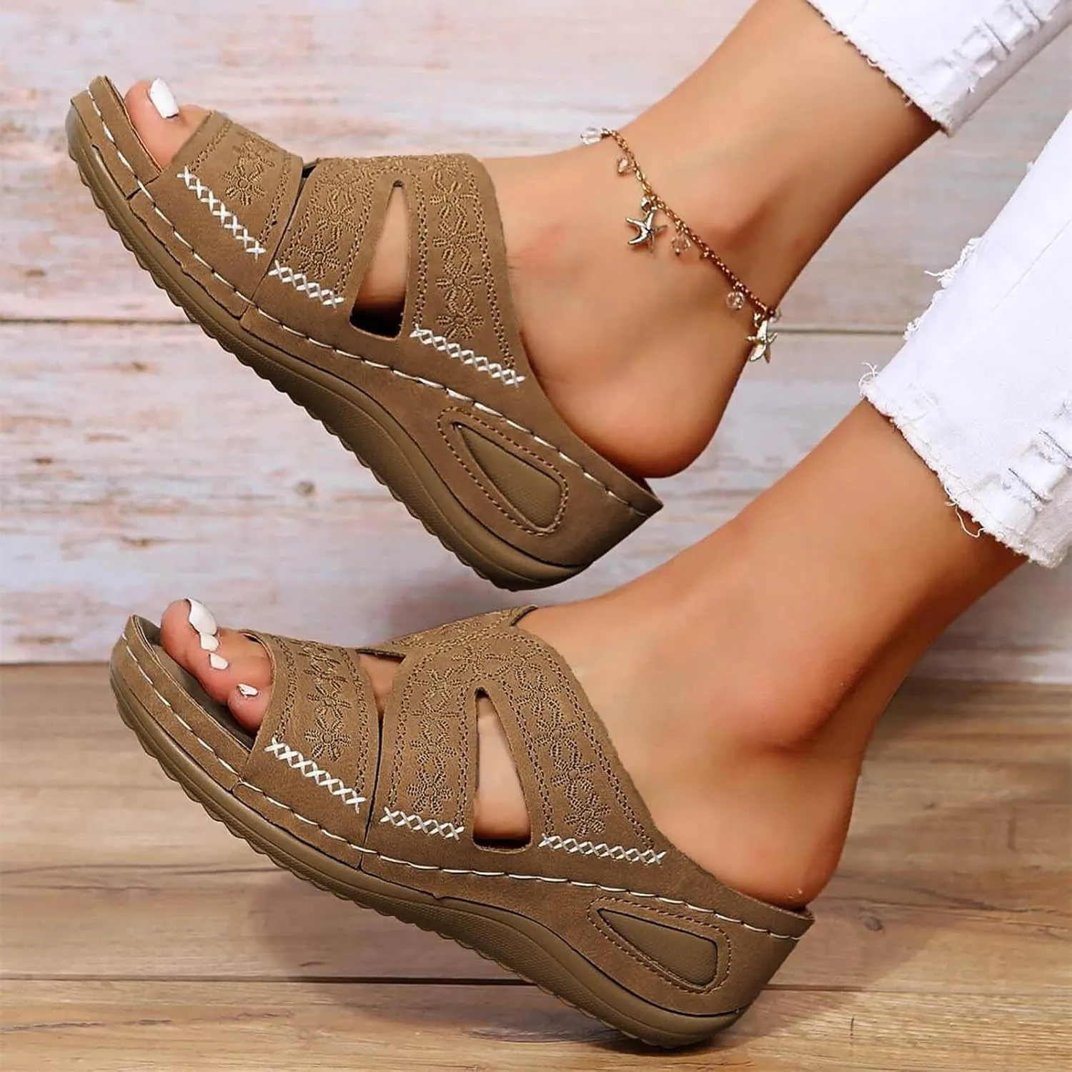 Orthopedic Sandals for Women, Women Summer Dressy Comfortable Sandals Arch Support Wedge Sandals 2025 Non Slip Flip Flops Sandals