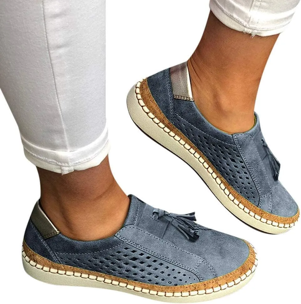 Orthopedic Shoes for Women Casual Breathable Hollow Out Closed Toe Sneakers Summer Lightweight Slip On Low Cut Walking Shoes Trendy Color Block Platform Flats Loafers