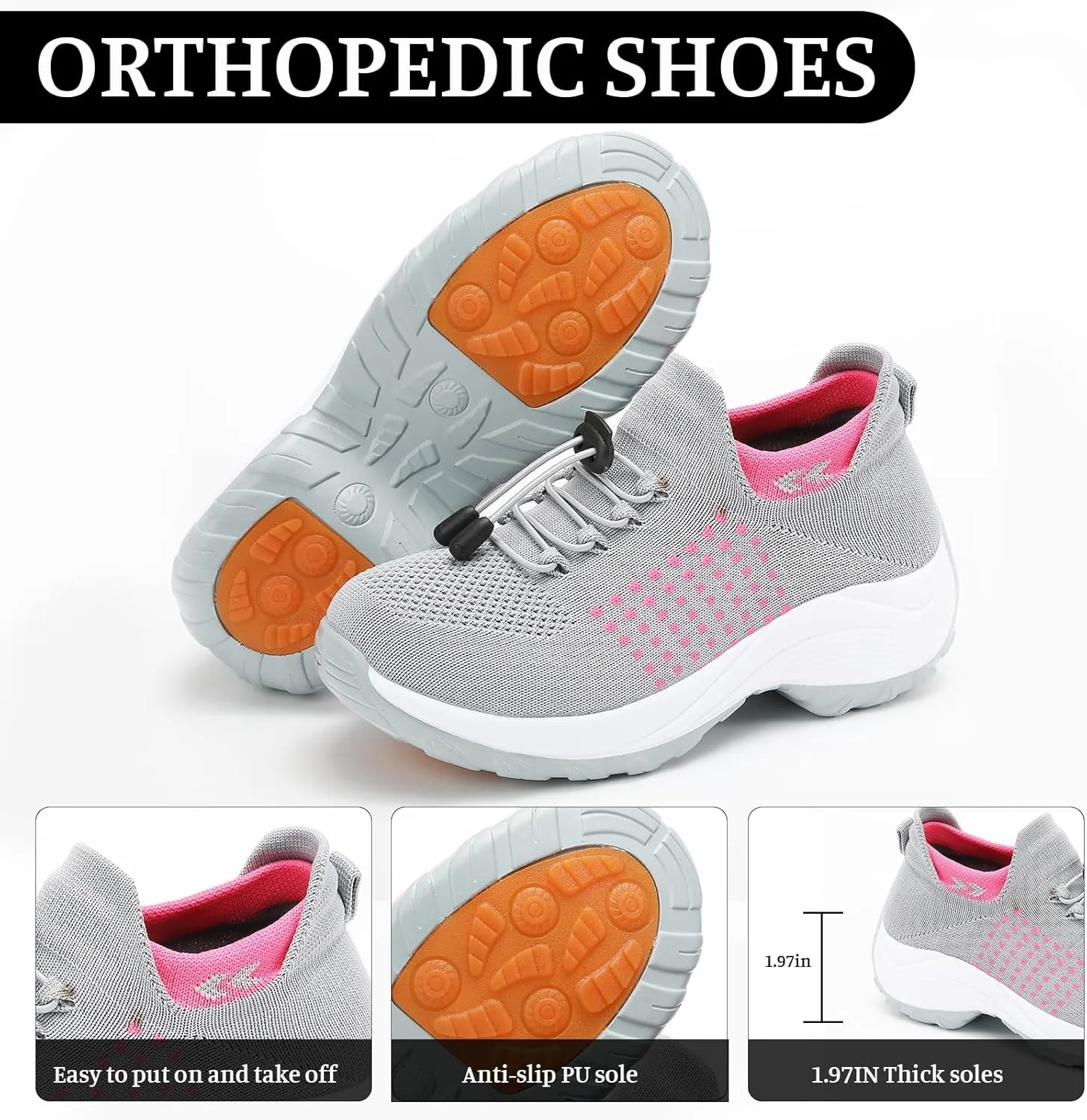 Orthopedic Sneakers Women Breathable Comfort Wear Shoes for Women Walking Slip On Trainers Casual Comfortable Athletic Cushion Thick Bottom Footwear