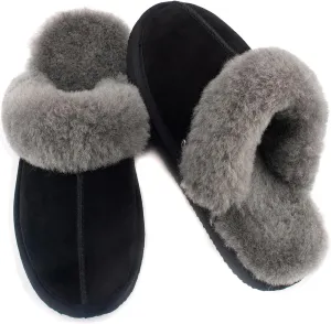 Parfeying Women's Sheepskin House Slippers Indoor Outdoor Shearling Shoes for Women