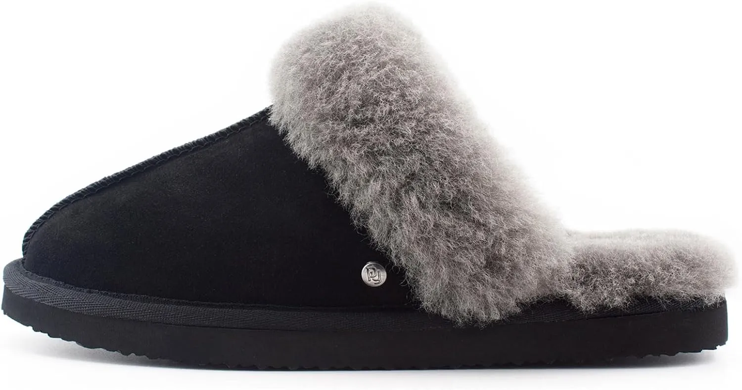 Parfeying Women's Sheepskin House Slippers Indoor Outdoor Shearling Shoes for Women