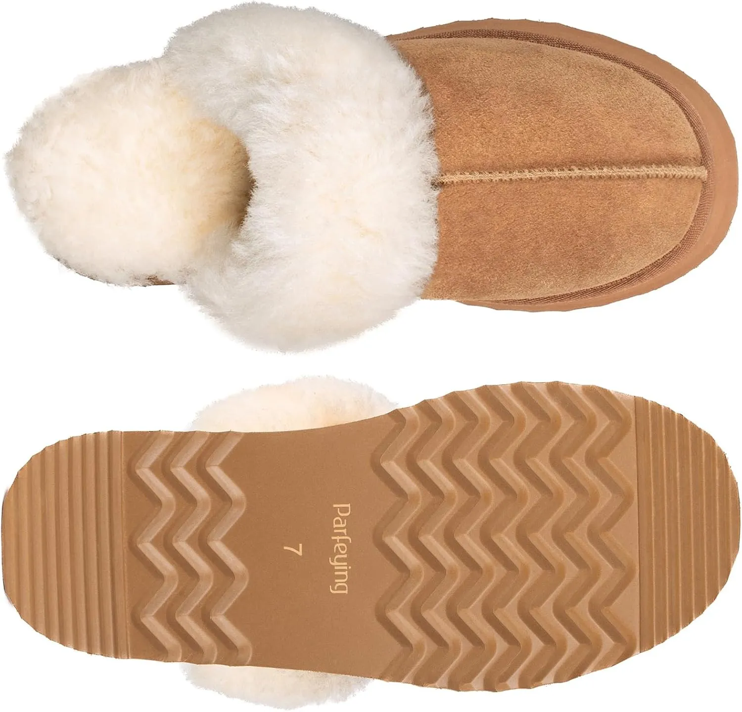 Parfeying Women's Sheepskin House Slippers Indoor Outdoor Shearling Shoes for Women