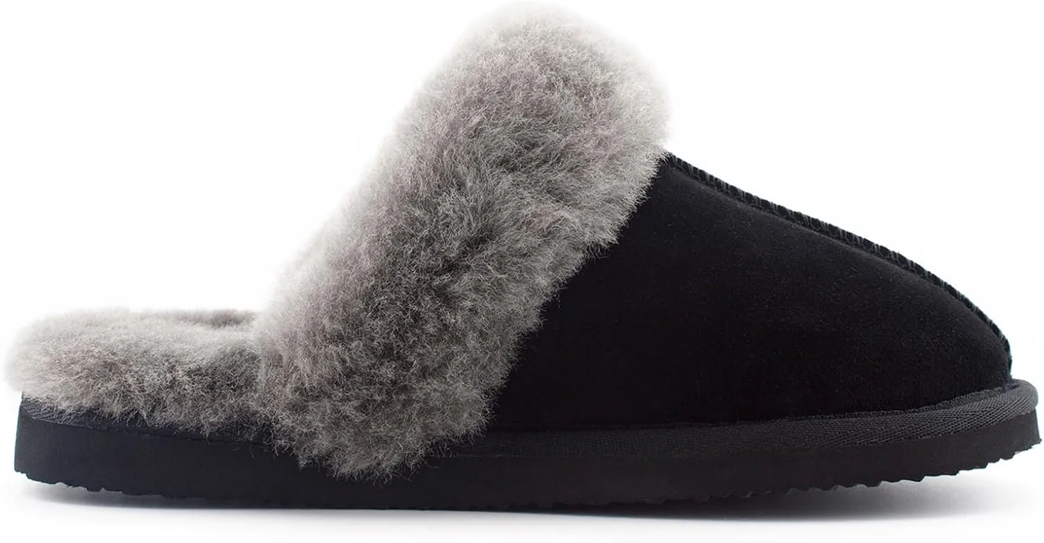Parfeying Women's Sheepskin House Slippers Indoor Outdoor Shearling Shoes for Women