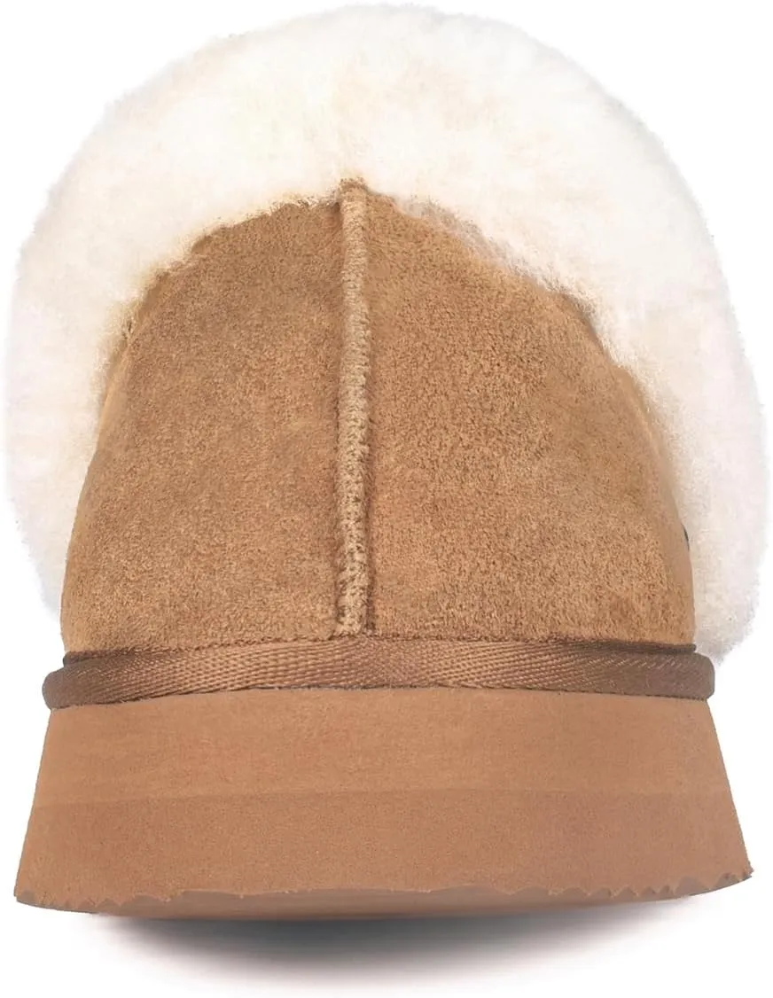 Parfeying Women's Sheepskin House Slippers Indoor Outdoor Shearling Shoes for Women